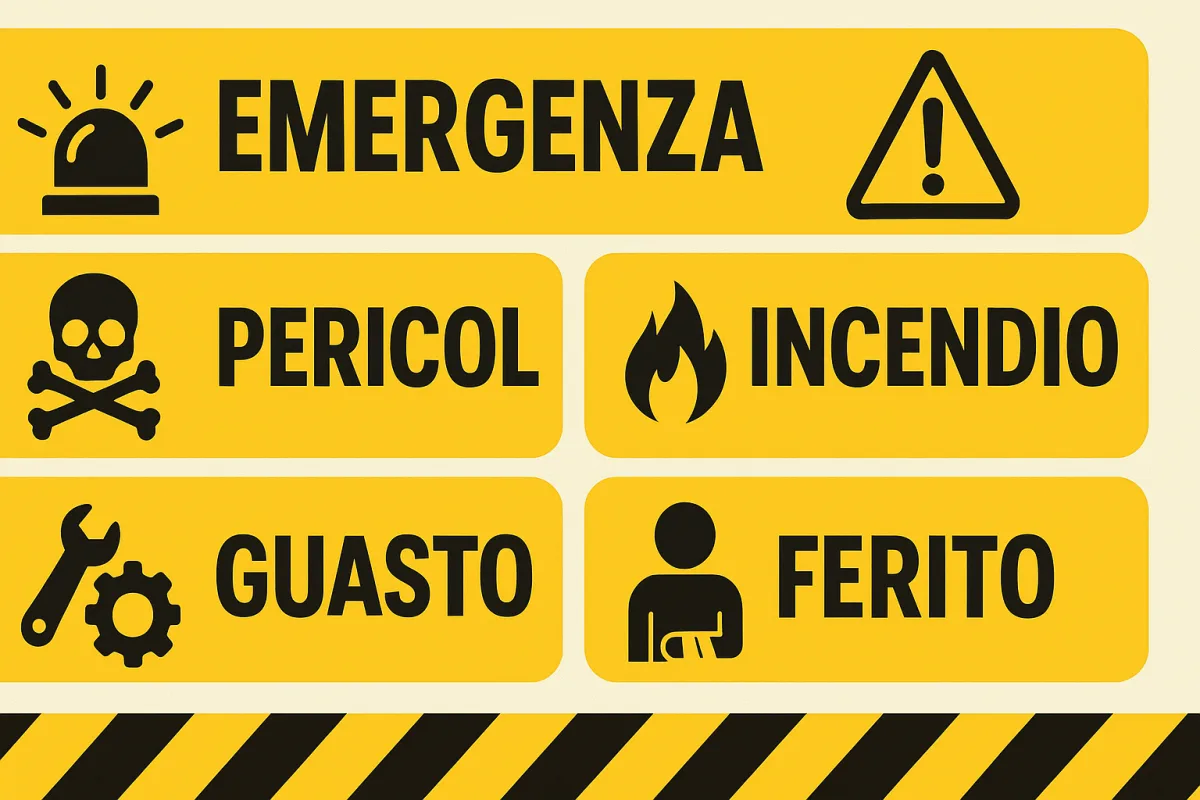 Parole utili in caso di emergenza in stabilimento: guida rapida per comunicare subito il problema
